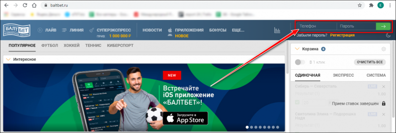 Вход в личный кабинет БК Балтбет